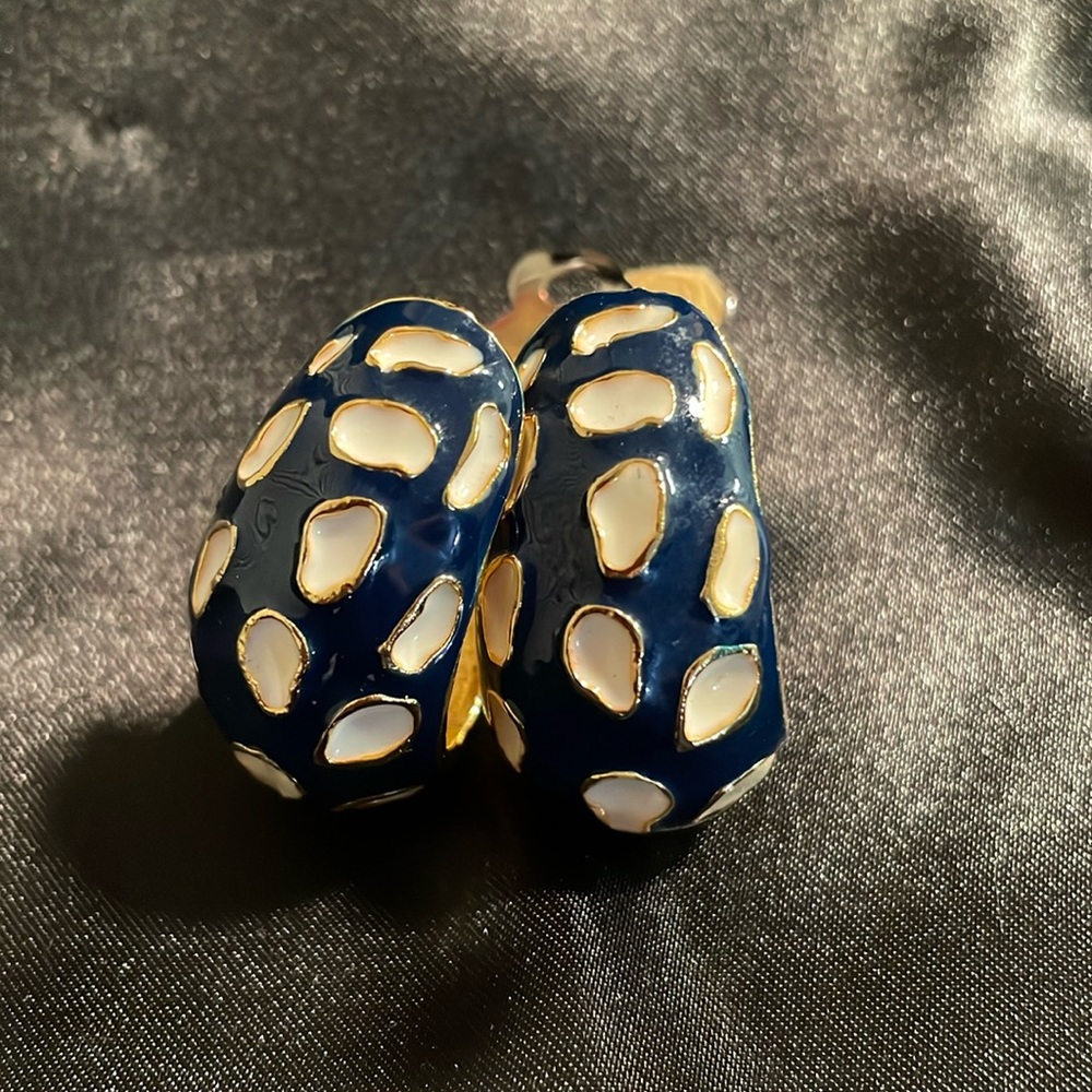 Vintage Navy White Gold Nautical Inspired Clip-On Earrings